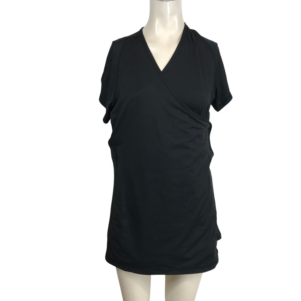Nuroo Womens Black Short Sleeve Wrap Maternity Nursing Top Size M